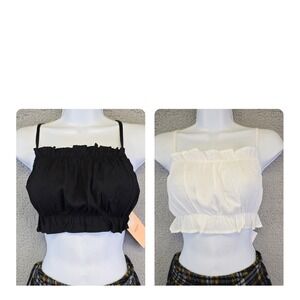 Blashe Ruffle Crop Top Womens L White Black Y2K Sexy‎ Lot 2 Camisole Ruched